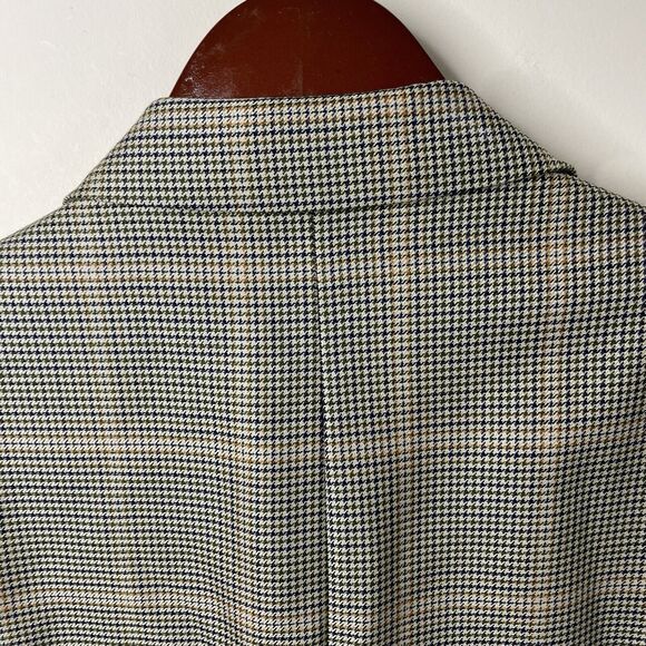 Faconnable Wool Silk Windowpane Houndstooth Blazer Tan Navy Green Men’s Sz 42L - Picture 8 of 13